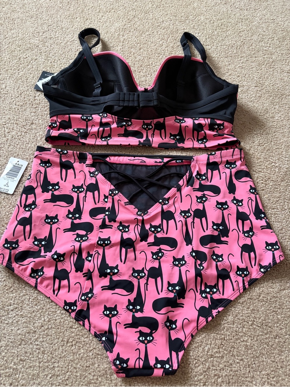 Torrid pink cats 2 pcs swimsuit size 2 - Picture 3 of 11